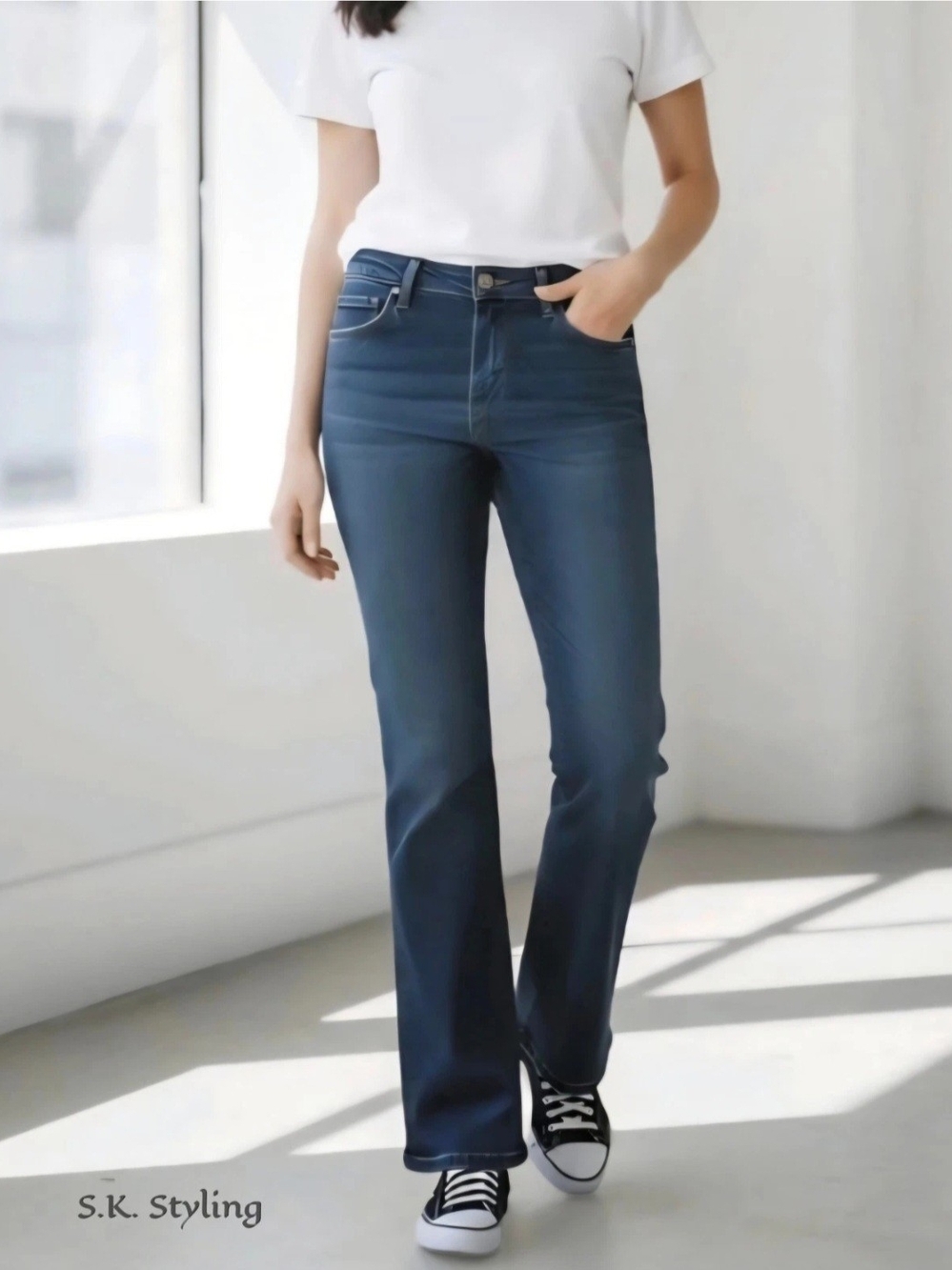 Gloria Vanderbilt Blue Medium Wash Stretch Straight Jeans size 6 Short 28×27.5